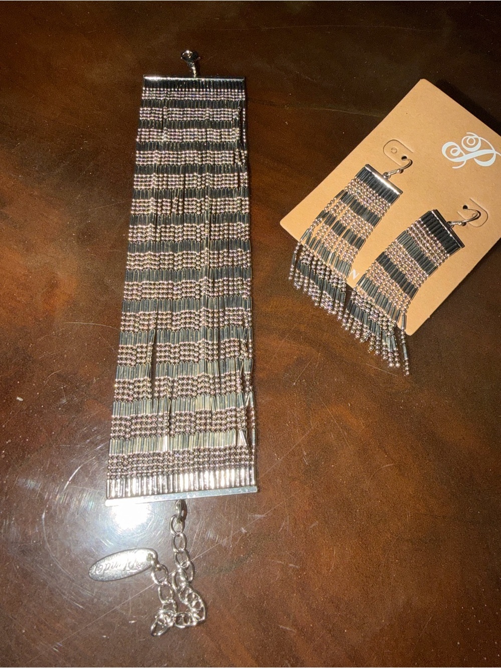 Beaded Bracelet and Matching Earrings - Silver - NWT -Plunder - Picture 3 of 3